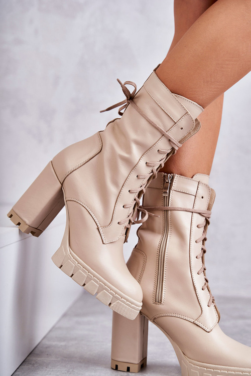 Dámske kožené topánky na platforme Beige Edna