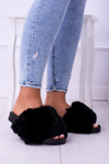 Lu Boo Černé pantofle s kožíškem Maroon FUR XXL
