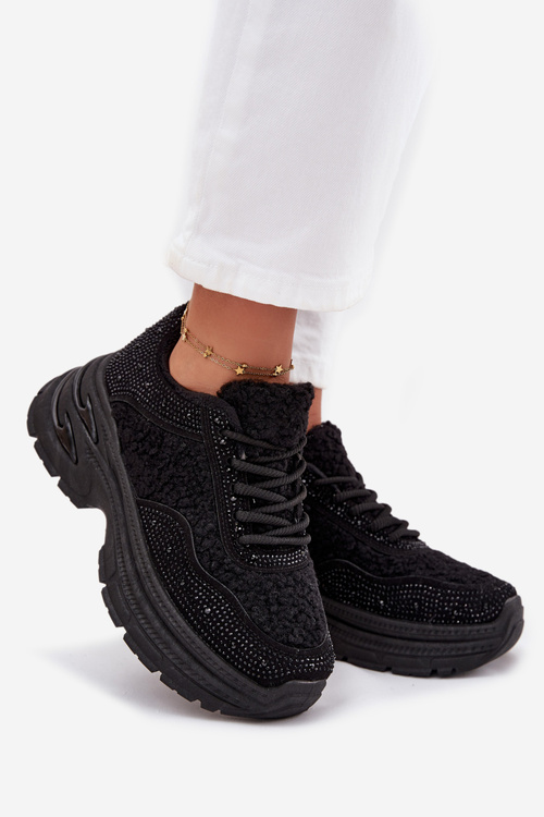 Dámské Tenisky S Cyrkony A Beránkem Černé Zarika