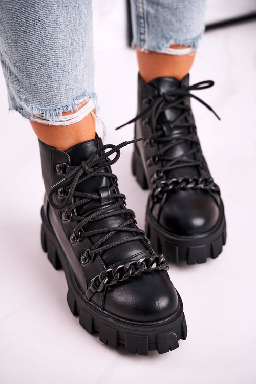 Dámské Kotníkové Boty na platformě Černé Chain