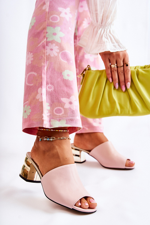 Kožené Dámské Pantofle Na Podpatku růžove Perry