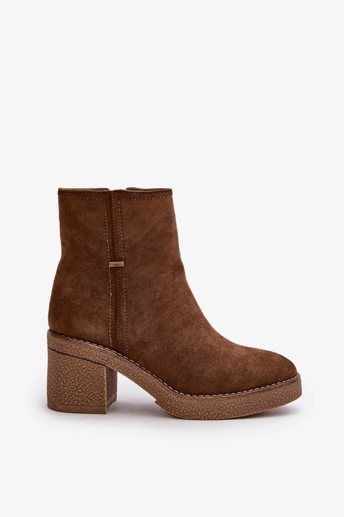 Dámske Čižmy Na Opätku Zateplené Eko Semišové Hnedé Arkesia