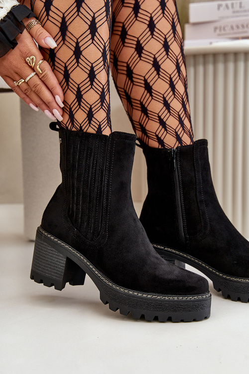 Dámske Čižmy Na Opätku Z Eko Semišu Zateplené Čierne Nevitas