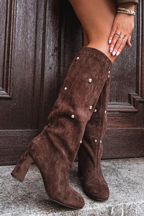 Dámske Zimné Členkové Topánky Na Podpätku S Ozdobnými Detailmi Čokoládové Lucinda