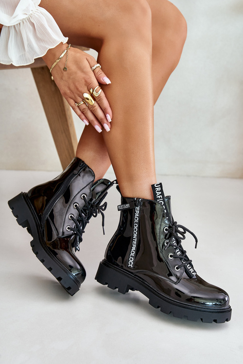 Lakované Boty Pracovní Dámské Zateplené S Nápisy Černé Zinfreya