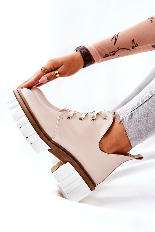 Kožené topánky s strihom -out béžový kaxo