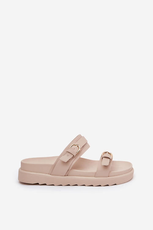 Dámské Pantofle Na Platformě Se Zlatými Sponami Béžové Wernone