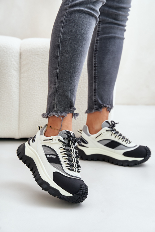 Kožené Dámske Sneakersy Na Platforme Big Star OO274A220 HI-POLY SYSTEM Biela-Čierna