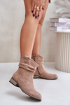 Zateplené boty s nařasením na nízkém podpatku béžové Elletinnia