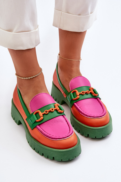 Dámské kožené mokasíny s ozdobou CheBello 4444 oranžové