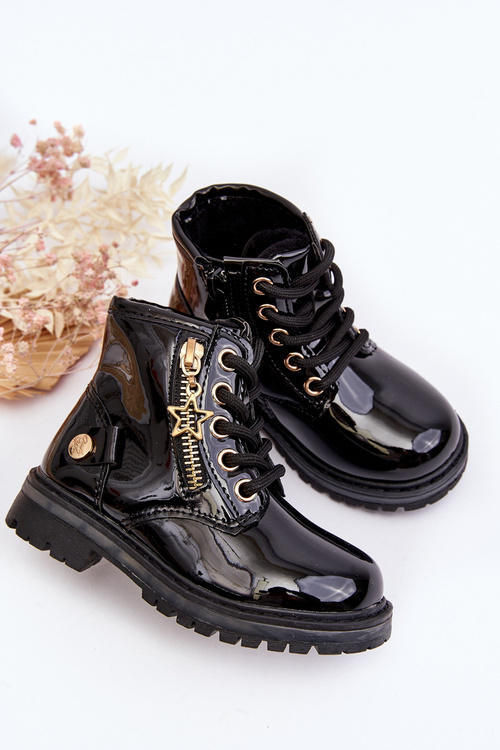 Dětské lakované botky na zip černé Felori