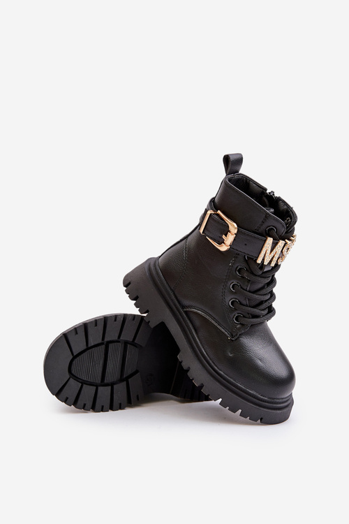 Dívčí boty z eko kůže zateplené s ozdobným páskem černé Gilian