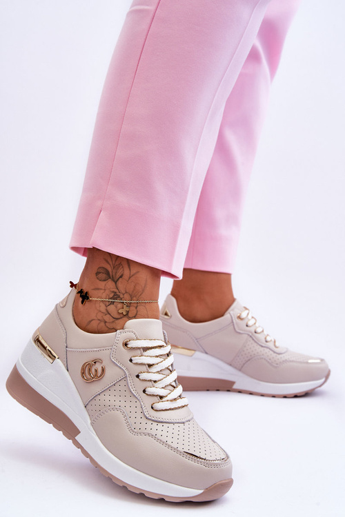 Dámské kožené sportovní boty na klínku Béžove Rebeca