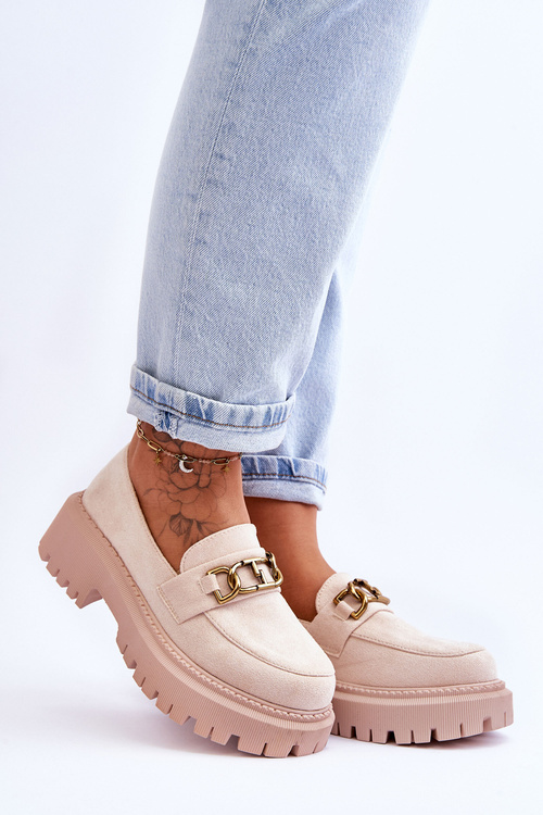 Dámské semišové mokasíny na platformě Světle béžová Larey