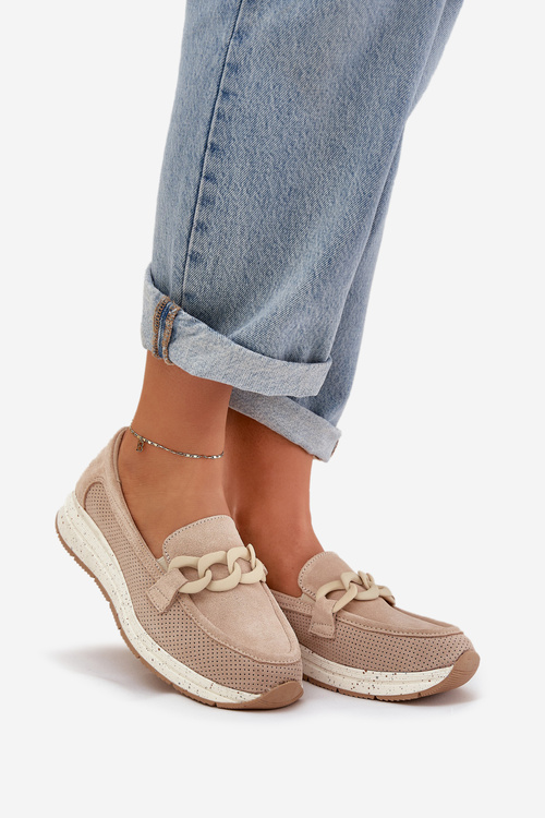 Semišové Mokasíny Na Platforme S Reťazou D&A TW552 Béžové