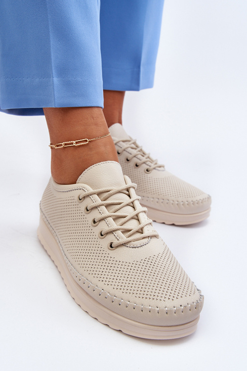 Kožené Športové Dámske Tenisky Beige Lalnai