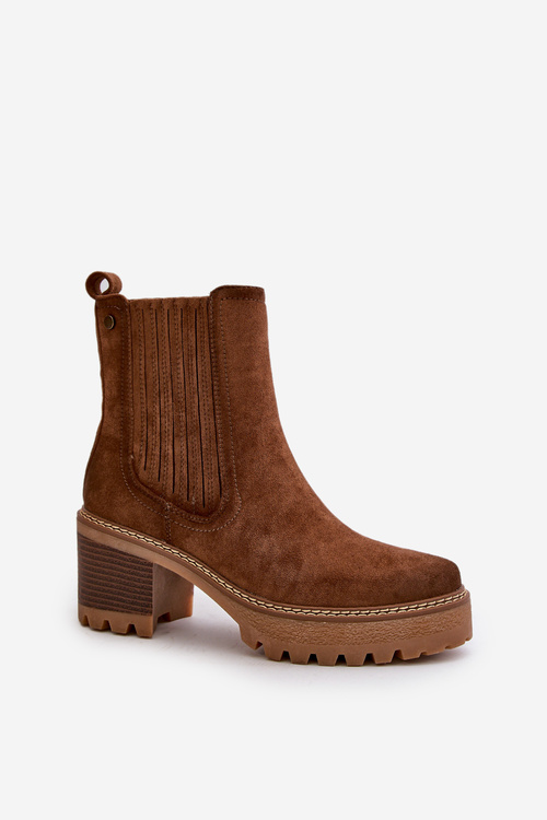 Dámské Boty Na Podpatku Z Eko Semiše Zateplené Hnědé Nevitas