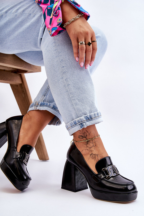 Kožené Lodičky Na Masivních Podpatcích Černe Maximo