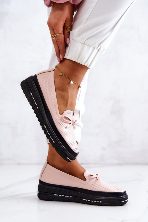 Dámské kožené mokasíny na klínu růžove Cannes