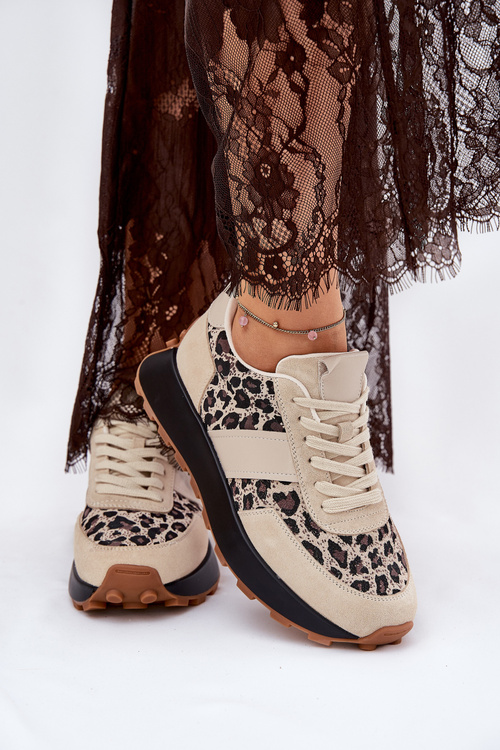 Zamšové Dámské Sneakersy Na Platformě Panther Vinceza 66793 Béžové