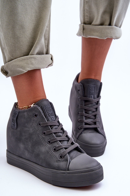 Dámske kožené tenisky na veľkej hviezde MM274005 Gray Wedge