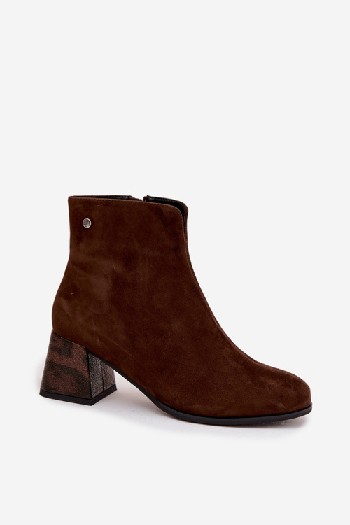 Kožené semišové dámske topánky na opätku Maciejka K7202-02 čokoládové