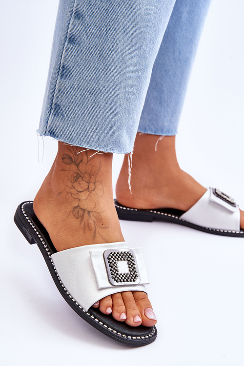 Dámske kožené papuče s kamienkami S. Barski KV-2775-33 Silver