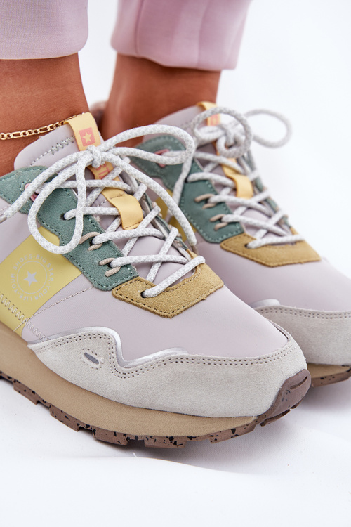 Dámské Semišové Sneakersy Big Star RR274244 HI-POLY SYSTEM Šedo-Žluté