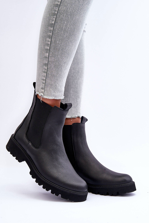 Kožené Botky Štíhlé Černé Nicole 2672