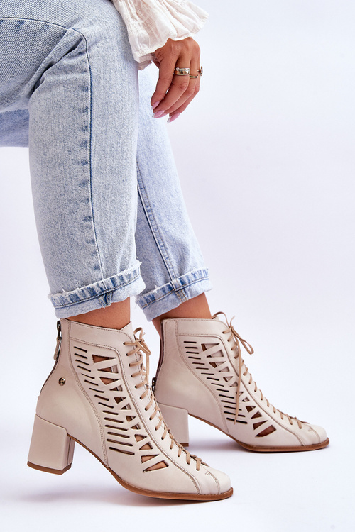 Kožené prolamované boty Maciejka 05508-22 Světle béžová