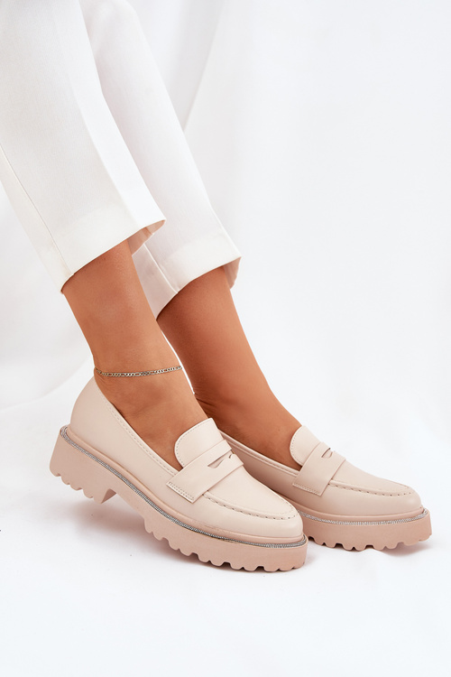 Dámske Mokasíny Eko Koža S Kryštálmi Béžové Wilamla