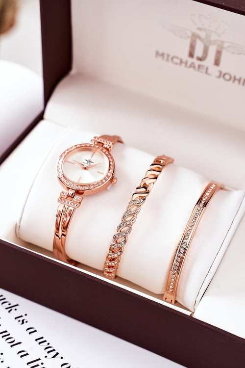 Sada hodov a dva náramky Michael John Pink Gold