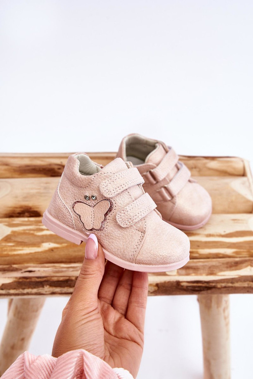 Šněrovací Kožené Boty S Butterfly Růžove Avi