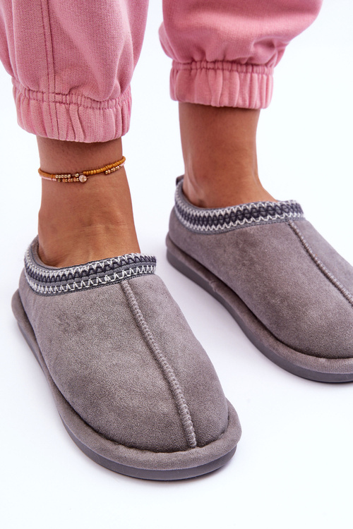 Dámska semišová papie s šedou kožušinou Polinna