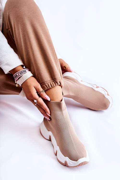 Dámska vysoká materiálová športová topánka Bege Morris