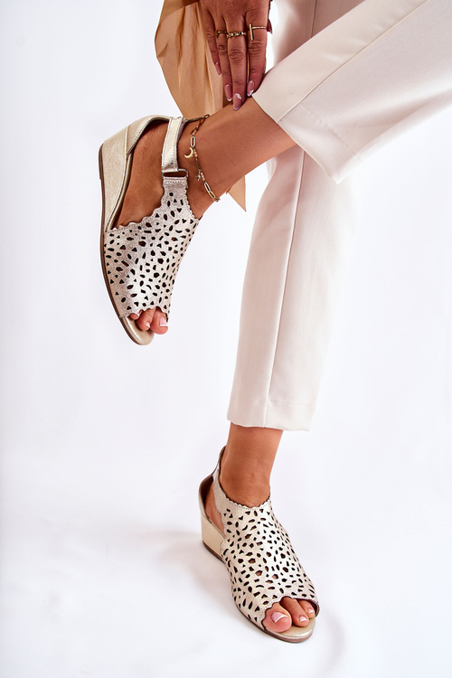 Kožené Prolamované Sandály Na Klínu zlate Sellena