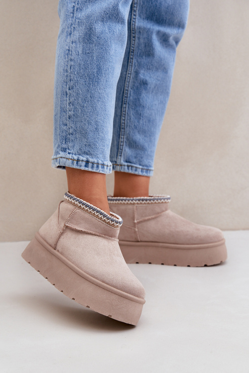 Snehové topánky na platforme s ozdobným vyšívaním svetlo béžové Heslania