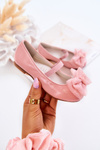 Detské lakované baleríny s ružovým zlyovým lukom