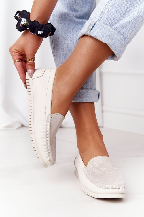 Dámske kožené mokasíry S. Barski 97630 ECRU