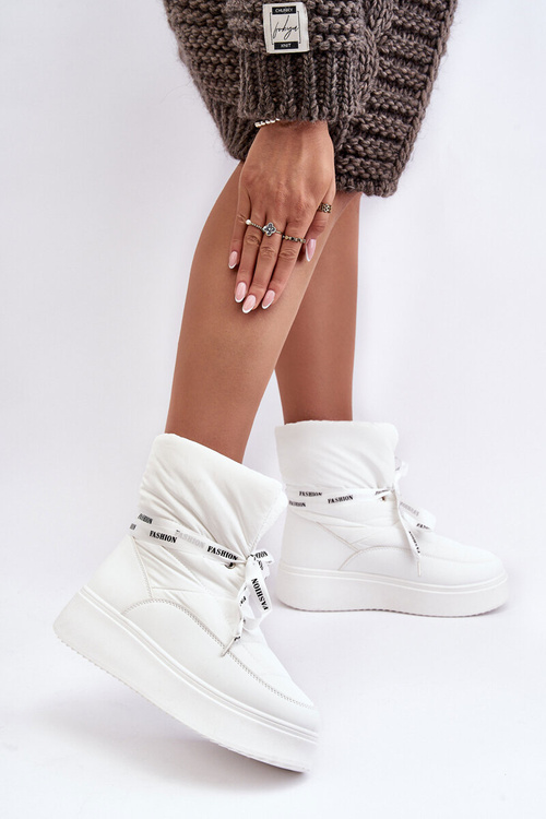 Dámske snehové topánky s dekoratívnou viazanou biela siracna