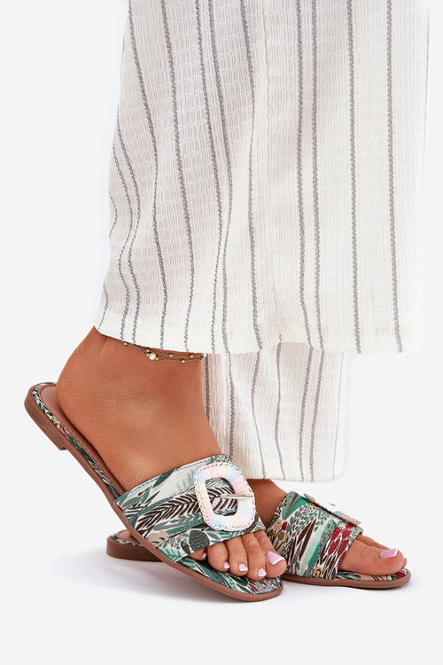 Plátené dámske sandále s ozdobnou sponou multikolor Clariola