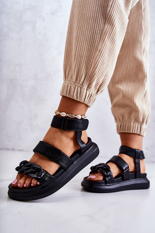 Kožené sandále s reťazou la.fi čierna allisia