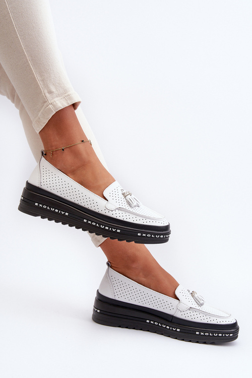 Biele dámske kožené mokasíny na platforme Assetnima