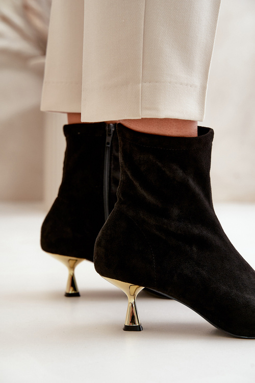 Dámske Lodičky Na Opätku Eko Semišové S Špičatými Noskami Čierne Irithare