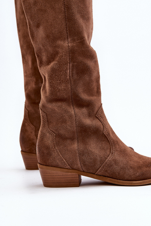 Zazoo 3427 Dámské Semišové Kozáky Kowbojky Hnědé