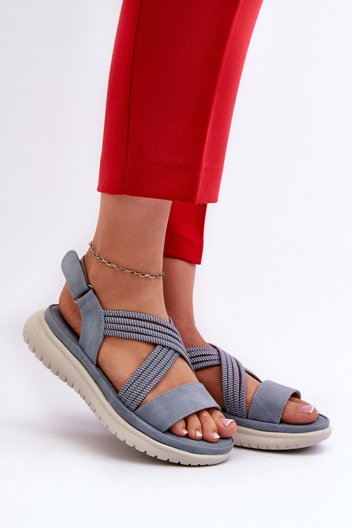 Ľahké Dámske Pohodlné Sandále Na Suchý Zips Modré Ceclea
