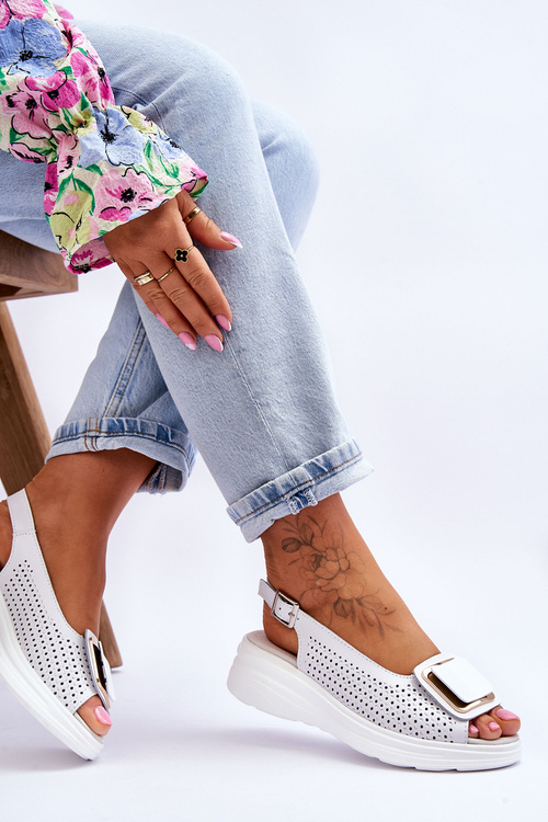 Prolamované kožené sandály S.Barski BN291 Bílé