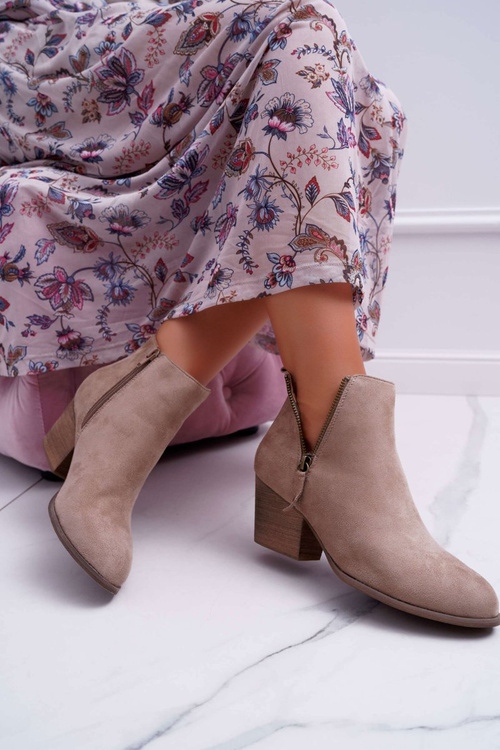 Dámské Kotníkové Boty Na Podpatku Semišové béžové Farre