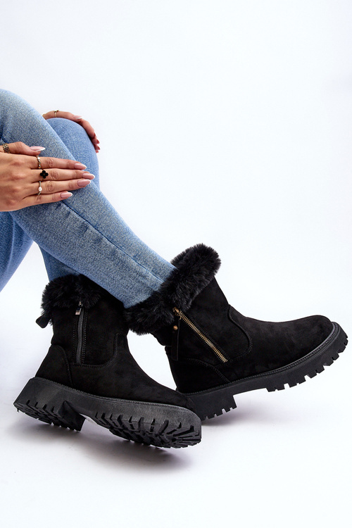 Ženské semišové topánky s čiernou kožušinou Hasiva
