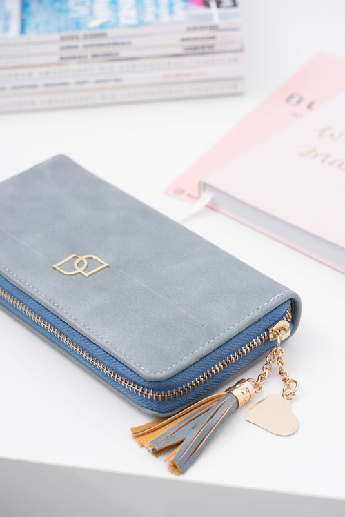 Women's Blue Big Wallet with a Fringe Keychain